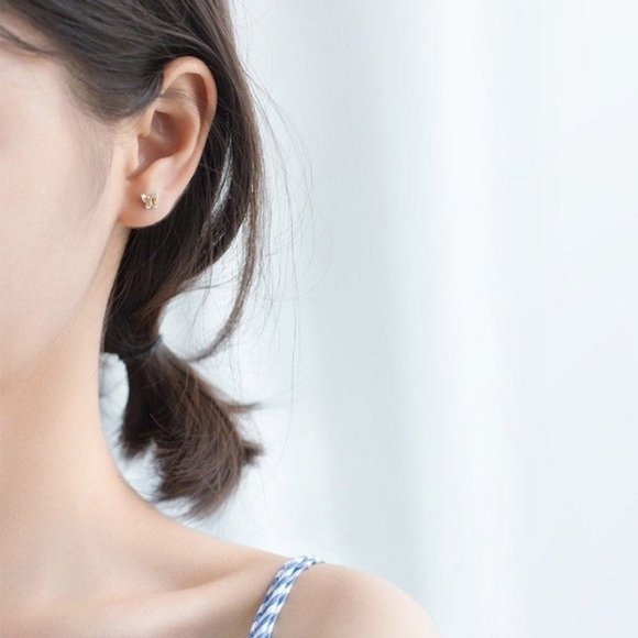 3D Butterflies Stud Earrings Silver Gold-SS027 - Picture 3 of 10